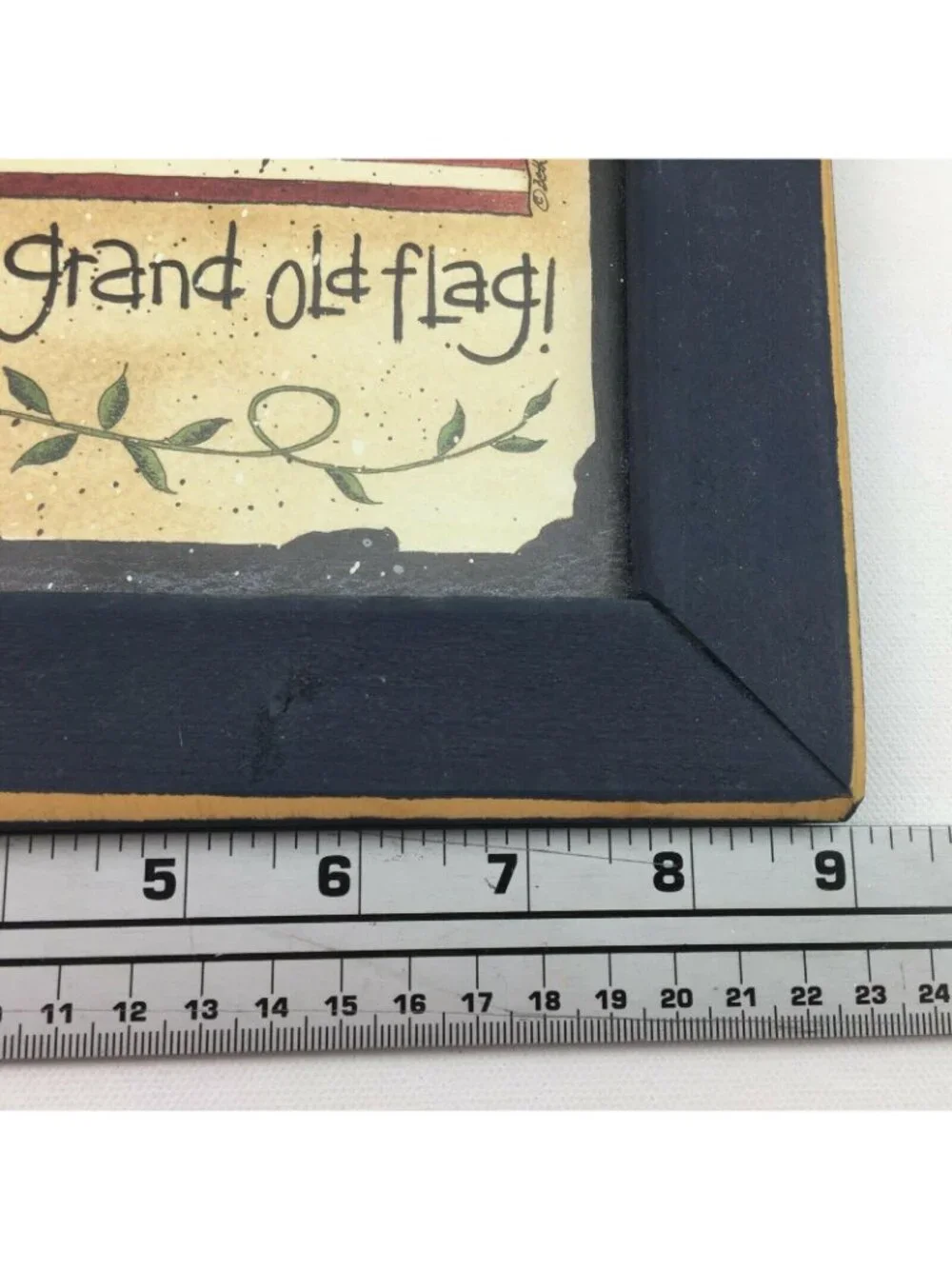 Americana Home Decor Art Frame Navy Blue It Is A Grand Old Flag! Red White Vine